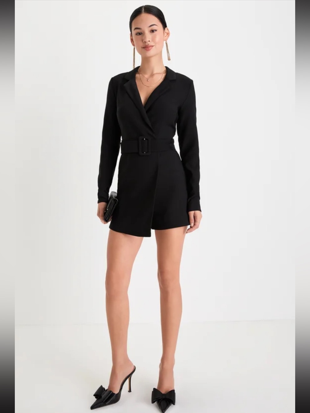 NWT- LuLus Black Collared Skort Romper